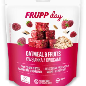Frupp Day kocka snack falatok zabpehellyel és liofilizált málnával, napraforgómaggal 25g