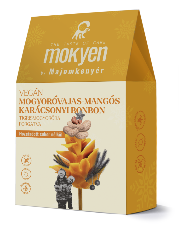 VEGÁN Mogyoróvajas-mangós karácsonyi bonbon őrölt tigrismogyoróba forgatva 200g